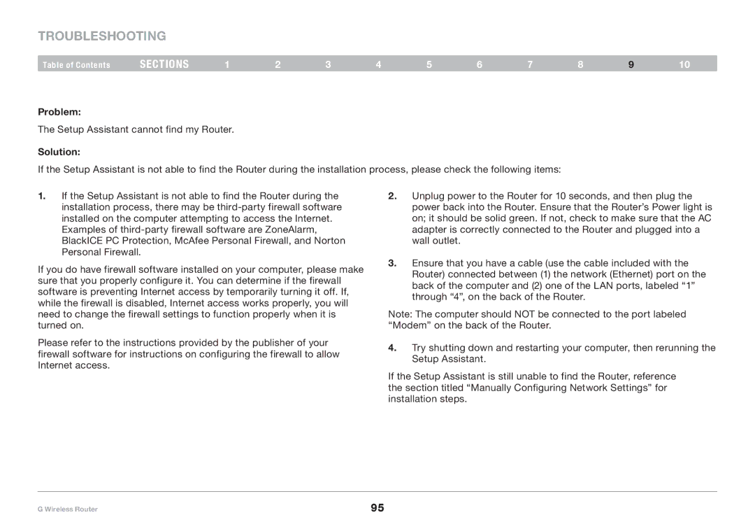 Belkin PM01110 user manual Setup Assistant cannot find my Router 