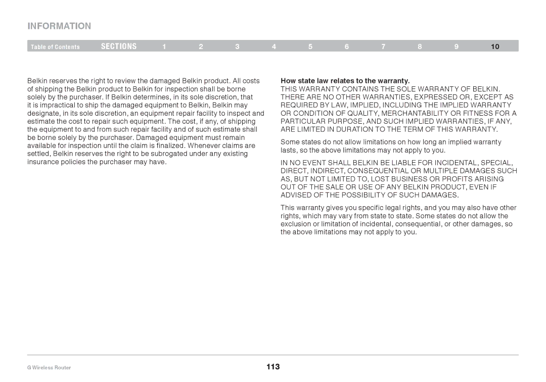 Belkin PM01110EA user manual How state law relates to the warranty 