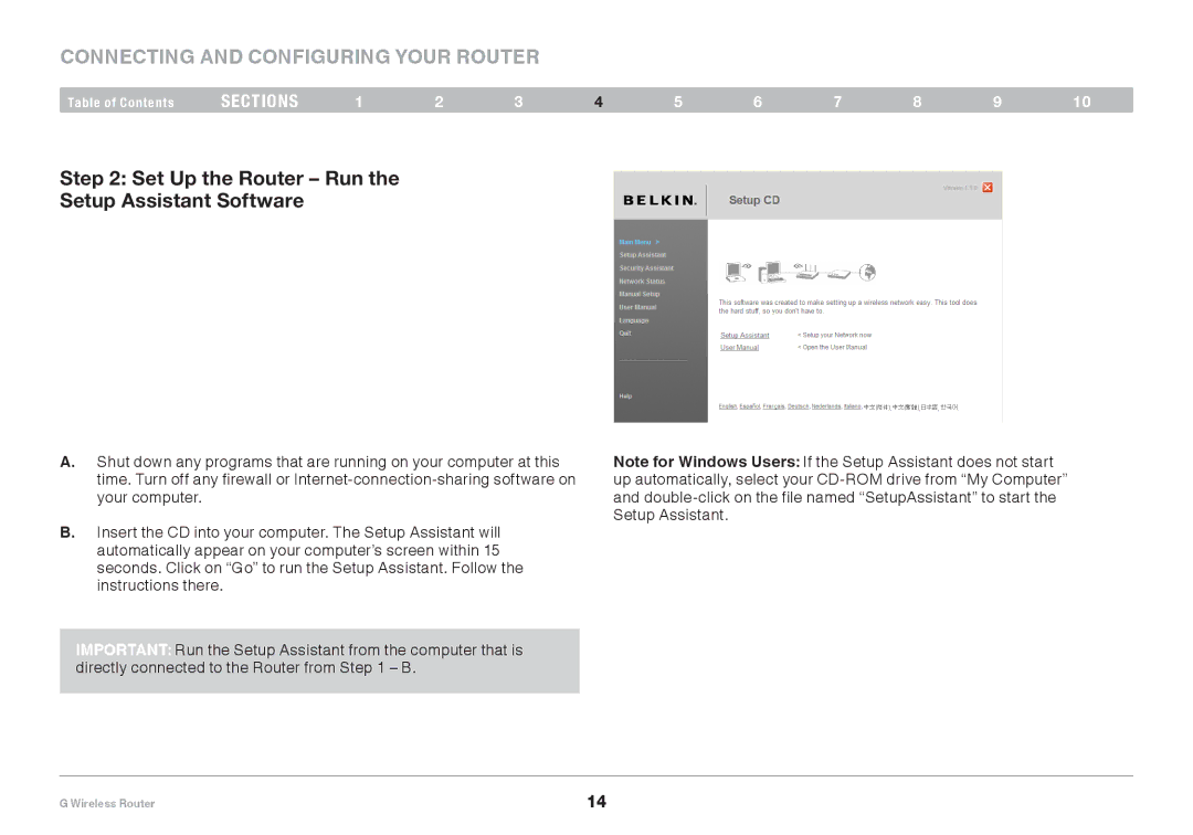 Belkin PM01110EA user manual Set Up the Router Run Setup Assistant Software 