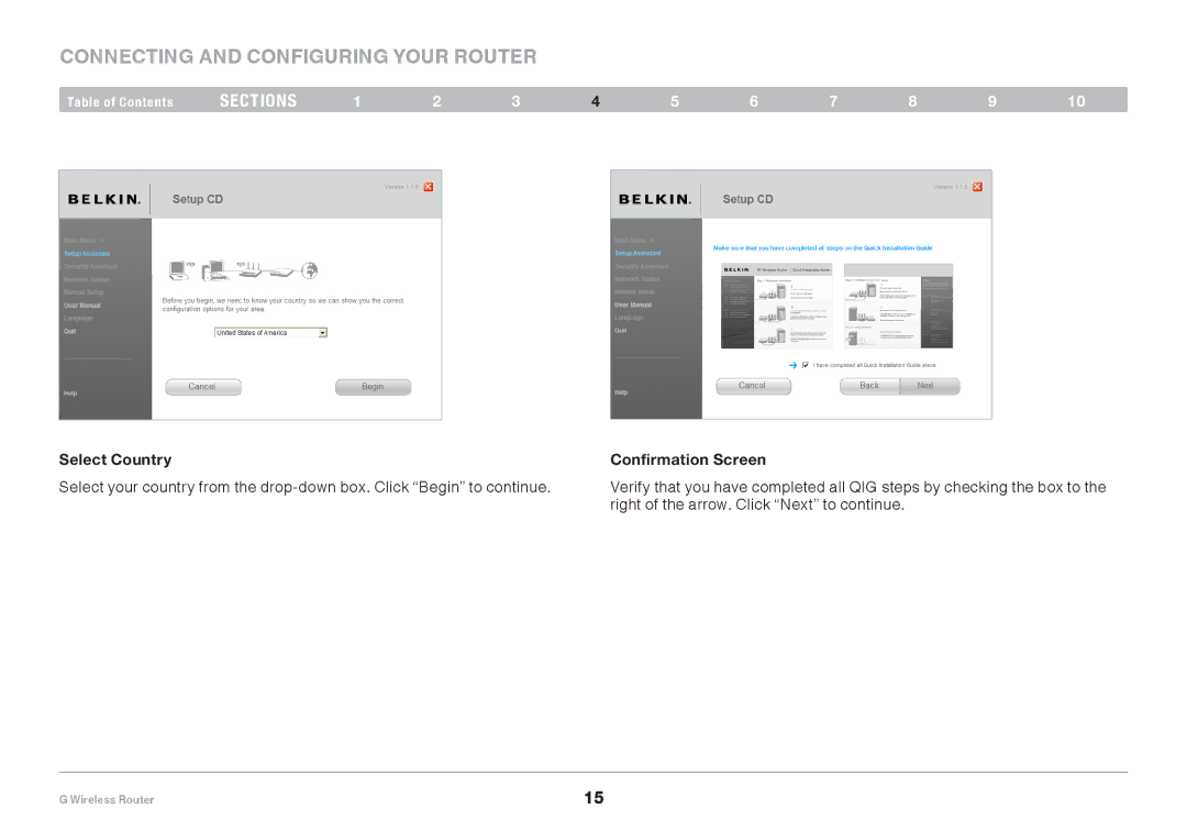 Belkin PM01110EA user manual Select Country, Confirmation Screen 