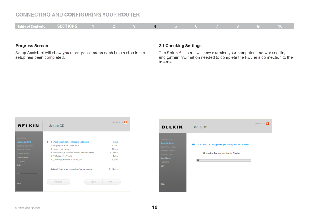 Belkin PM01110EA user manual Progress Screen Checking Settings 