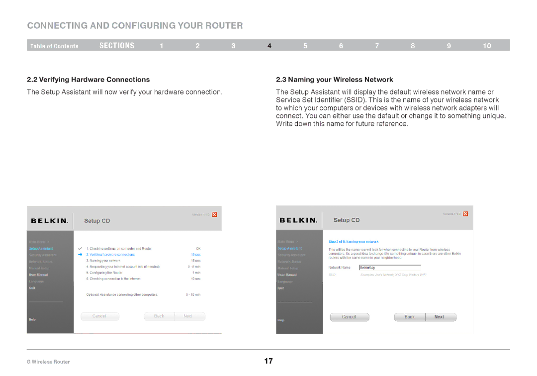 Belkin PM01110EA user manual Verifying Hardware Connections Naming your Wireless Network 