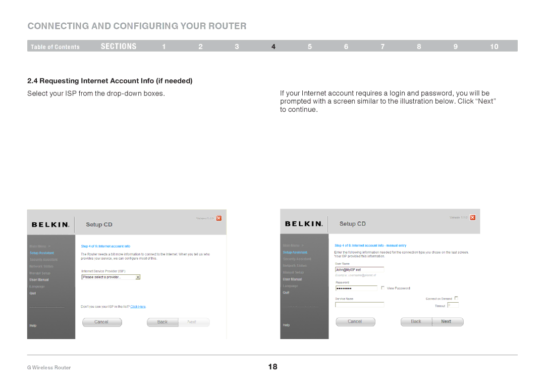 Belkin PM01110EA user manual Requesting Internet Account Info if needed 