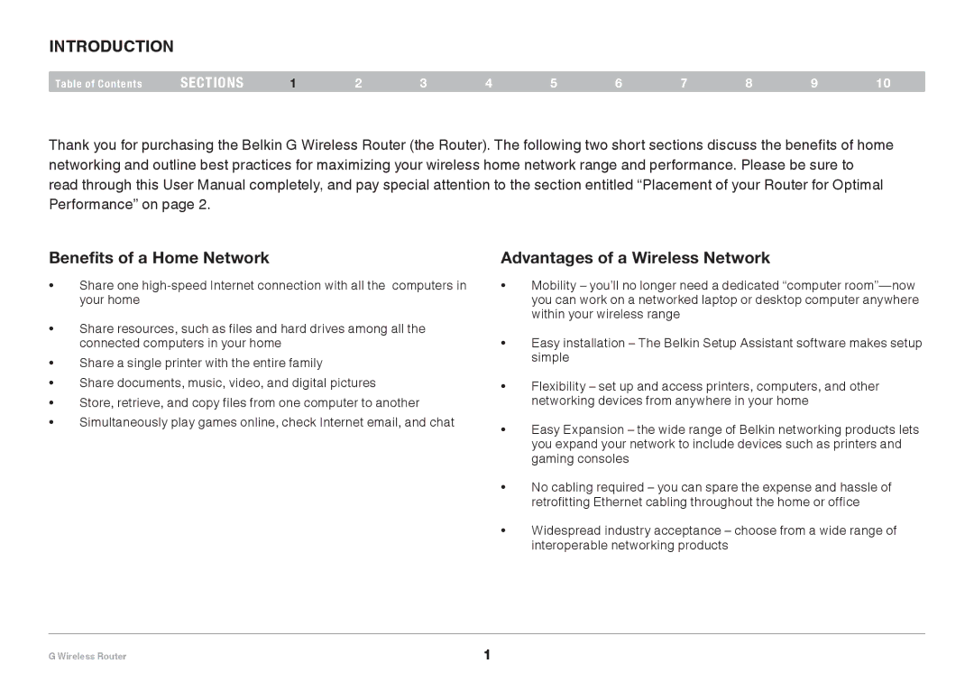 Belkin PM01110EA user manual Introduction, Benefits of a Home Network, Advantages of a Wireless Network 