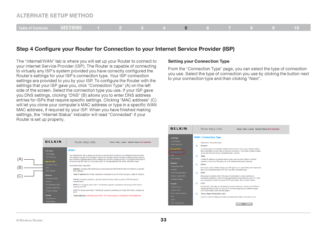 Belkin PM01110EA user manual Setting your Connection Type 