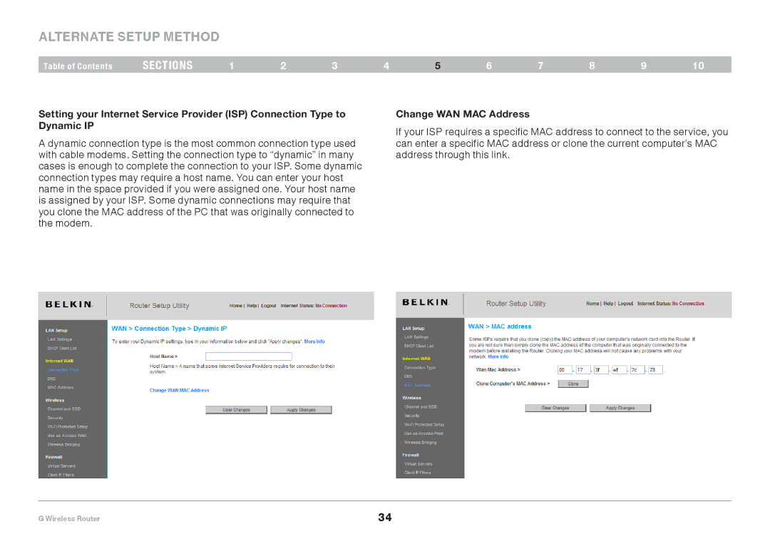 Belkin PM01110EA user manual Change WAN MAC Address 