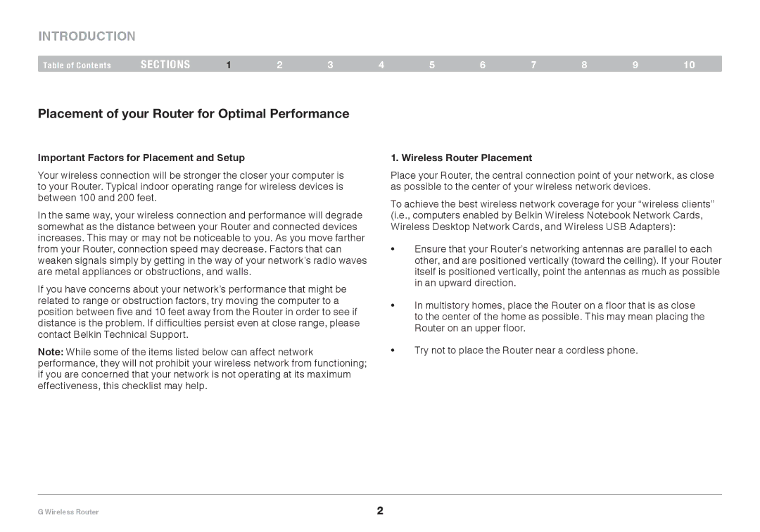 Belkin PM01110EA Introduction, Placement of your Router for Optimal Performance, Important Factors for Placement and Setup 