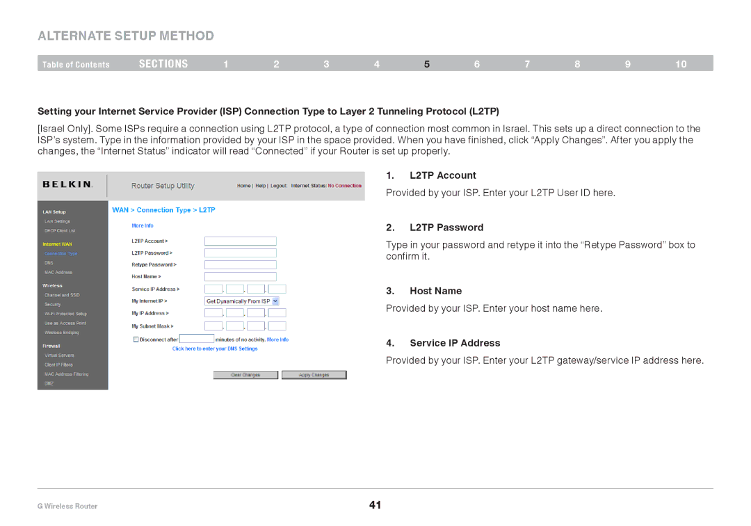 Belkin PM01110EA user manual L2TP Account, L2TP Password 