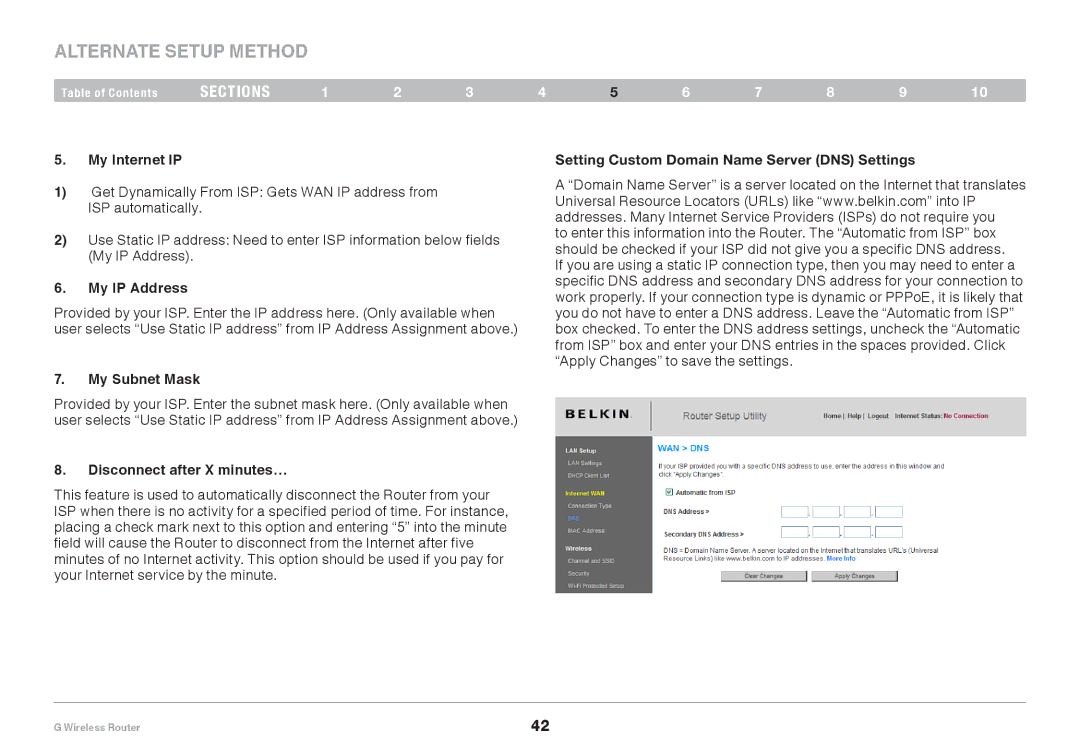 Belkin PM01110EA user manual My Internet IP, Setting Custom Domain Name Server DNS Settings 