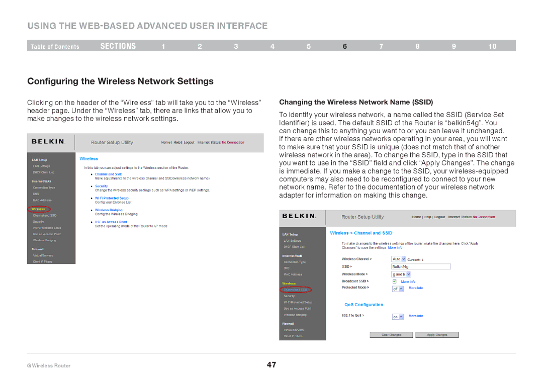 Belkin PM01110EA user manual Configuring the Wireless Network Settings, Changing the Wireless Network Name Ssid 