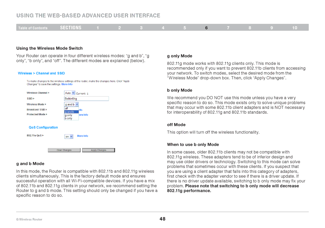 Belkin PM01110EA user manual Using the Wireless Mode Switch, B Mode, Only Mode, Off Mode, When to use b only Mode 