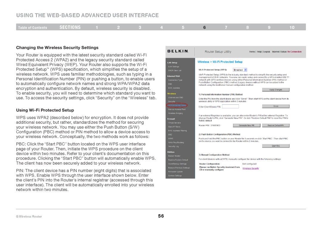 Belkin PM01110EA user manual Changing the Wireless Security Settings, Using Wi-Fi Protected Setup 