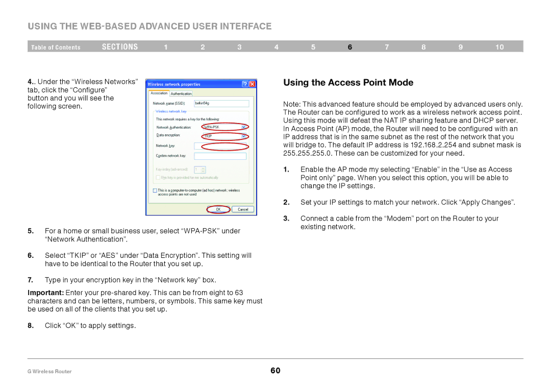 Belkin PM01110EA user manual Using the Access Point Mode 