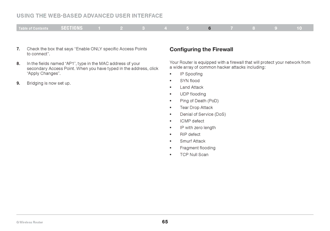 Belkin PM01110EA user manual Configuring the Firewall 