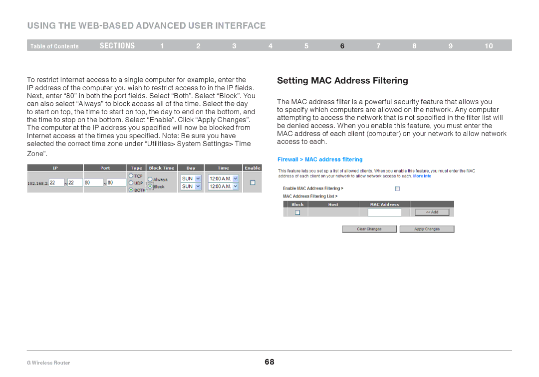 Belkin PM01110EA user manual Setting MAC Address Filtering 