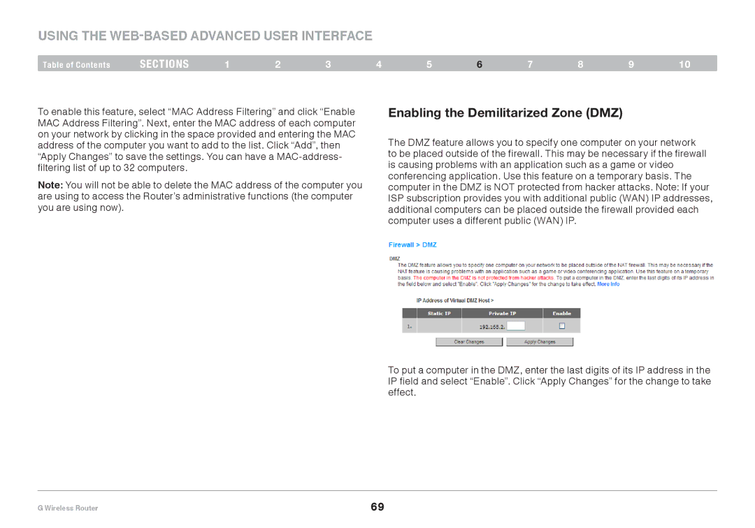 Belkin PM01110EA user manual Enabling the Demilitarized Zone DMZ 