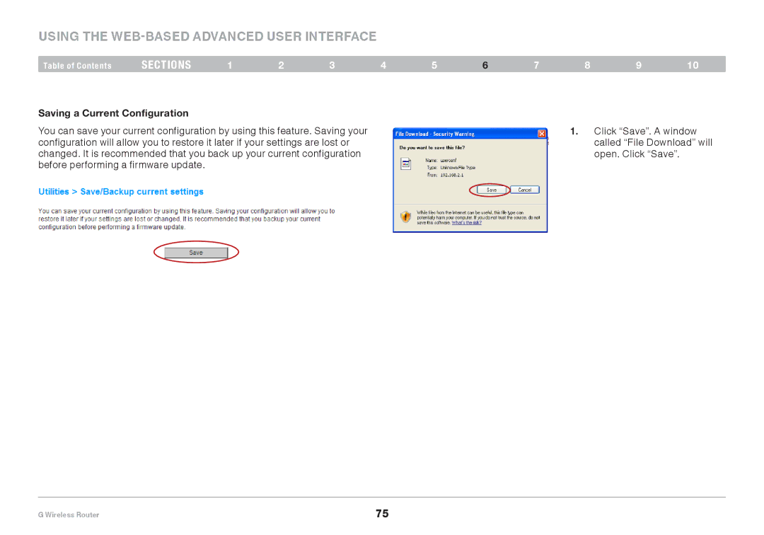 Belkin PM01110EA user manual Saving a Current Configuration 