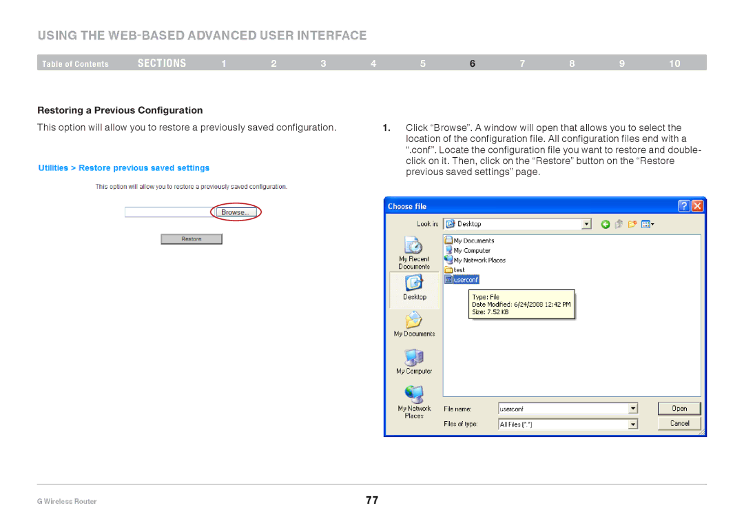 Belkin PM01110EA user manual Restoring a Previous Configuration 