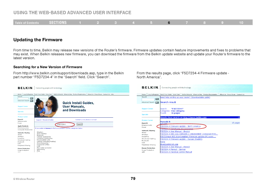 Belkin PM01110EA user manual Updating the Firmware, Searching for a New Version of Firmware 