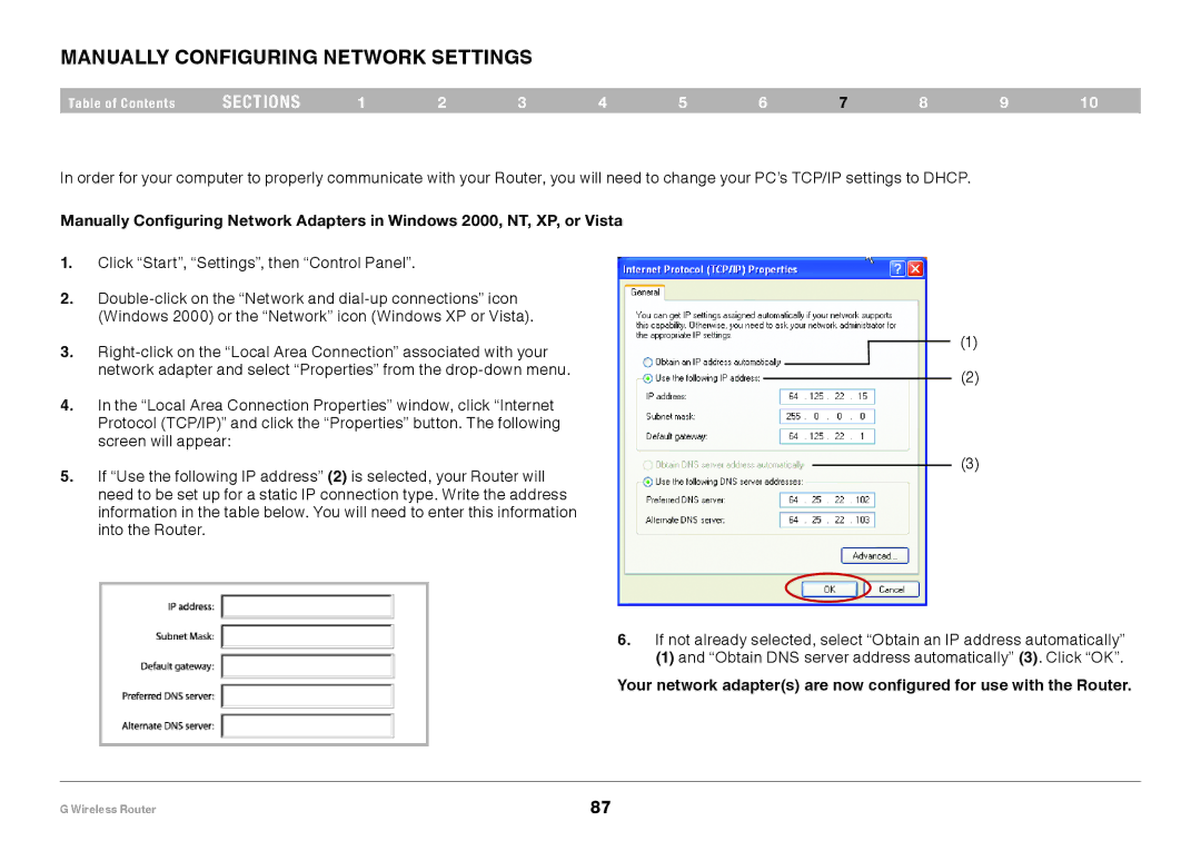 Belkin PM01110EA user manual Manually Configuring Network Settings 