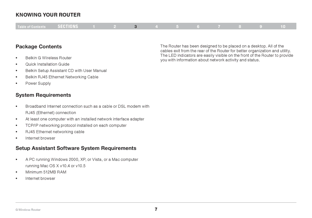 Belkin PM01110EA user manual Knowing your Router, Package Contents, Setup Assistant Software System Requirements 