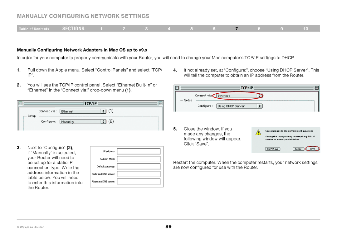 Belkin PM01110EA user manual Manually Configuring Network Adapters in Mac OS up to 