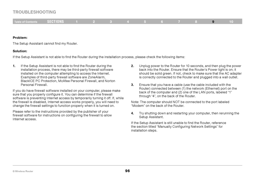 Belkin PM01110EA user manual Setup Assistant cannot find my Router 