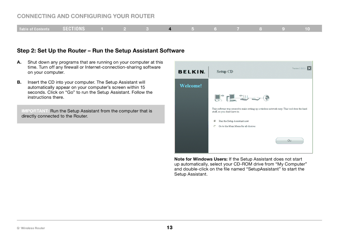 Belkin PM01116-A user manual Set Up the Router Run the Setup Assistant Software 