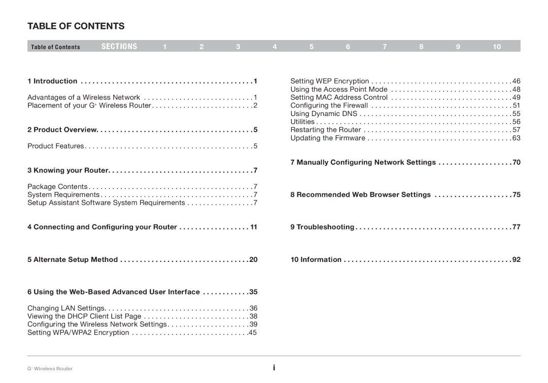 Belkin PM01116-A user manual Table of Contents 