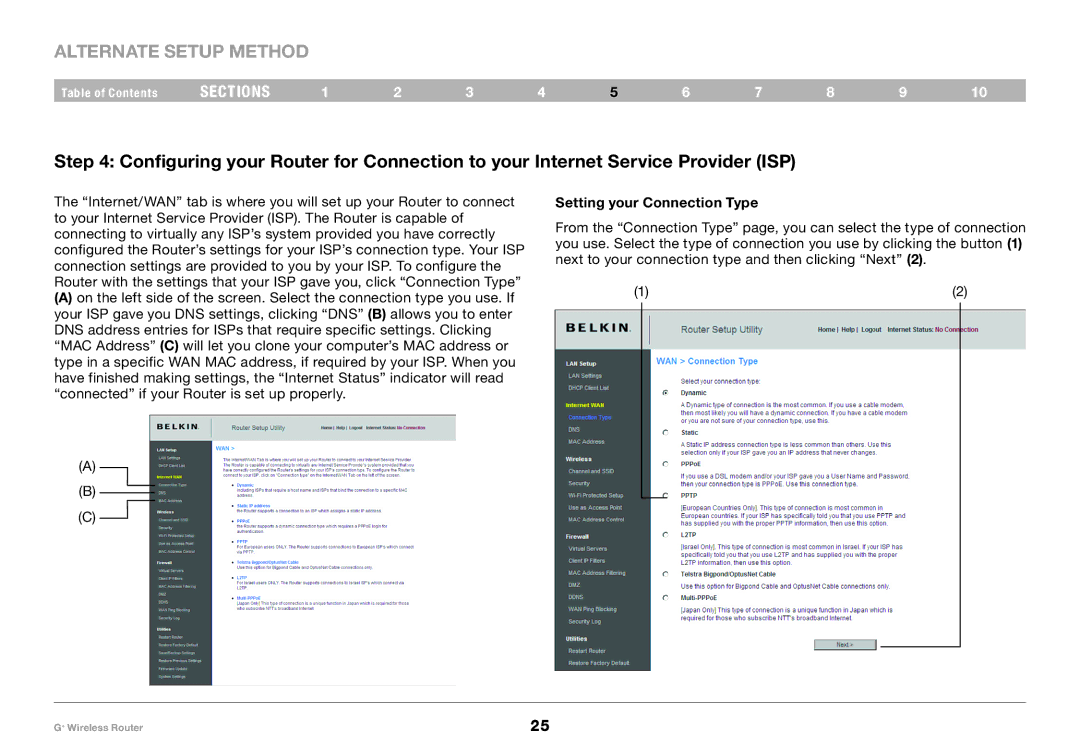 Belkin PM01116-A user manual Setting your Connection Type 