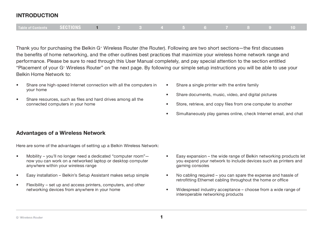 Belkin PM01116-A user manual Introduction, Advantages of a Wireless Network 