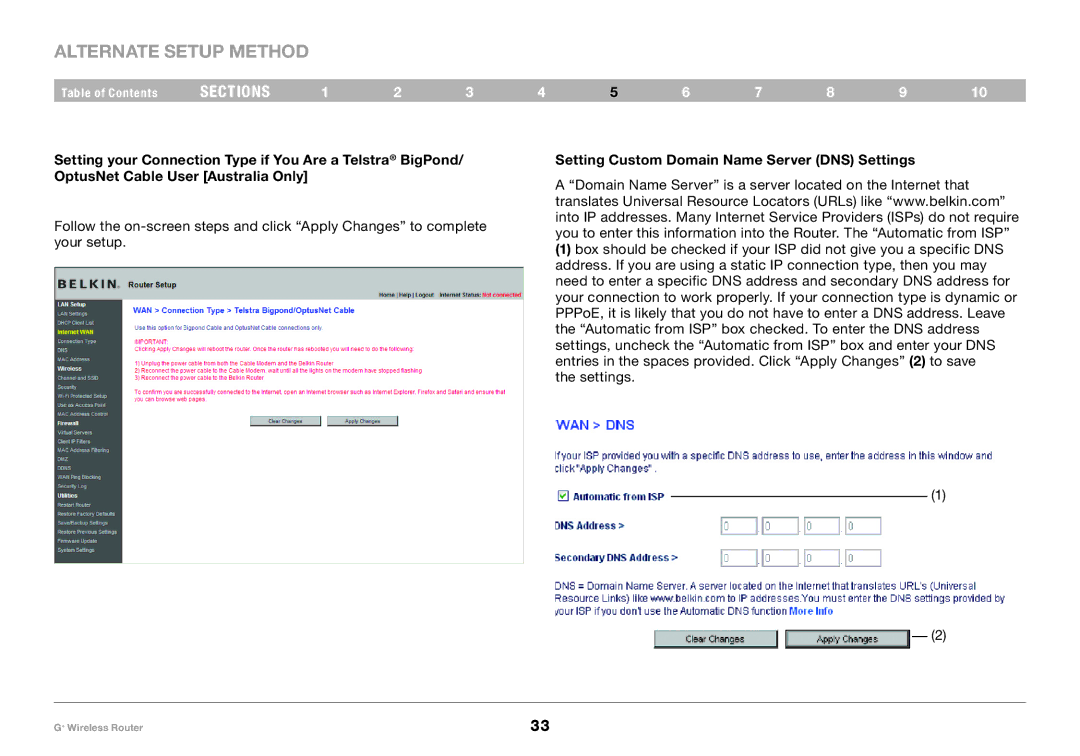 Belkin PM01116-A user manual Setting Custom Domain Name Server DNS Settings 