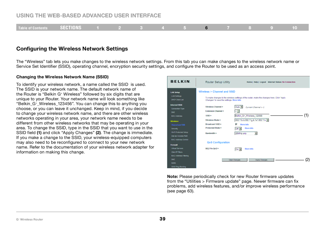 Belkin PM01116-A user manual Configuring the Wireless Network Settings, Changing the Wireless Network Name Ssid 