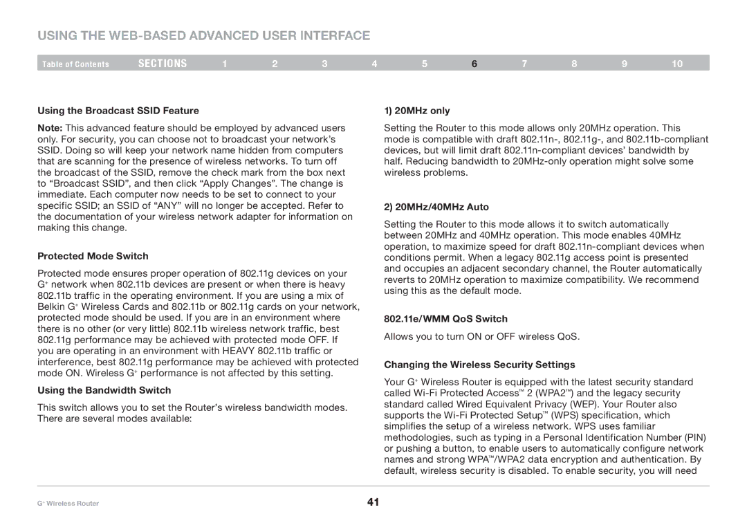 Belkin PM01116-A user manual Using the Broadcast Ssid Feature Protected Mode Switch, Using the Bandwidth Switch, 20MHz only 