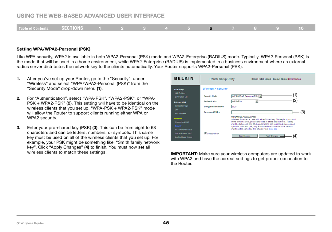 Belkin PM01116-A user manual Setting WPA/WPA2-Personal PSK 