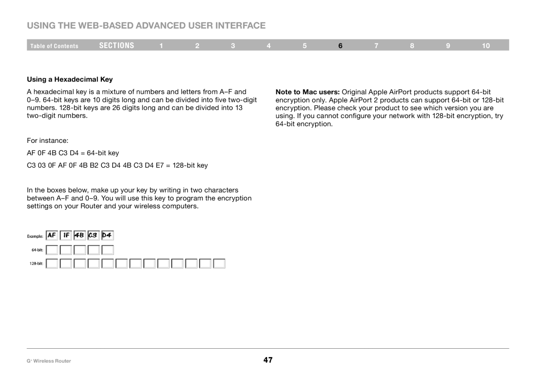 Belkin PM01116-A user manual Using a Hexadecimal Key 