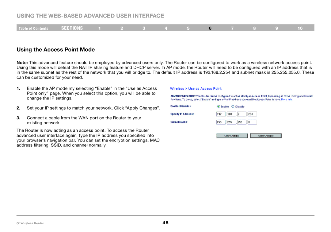 Belkin PM01116-A user manual Using the Access Point Mode 