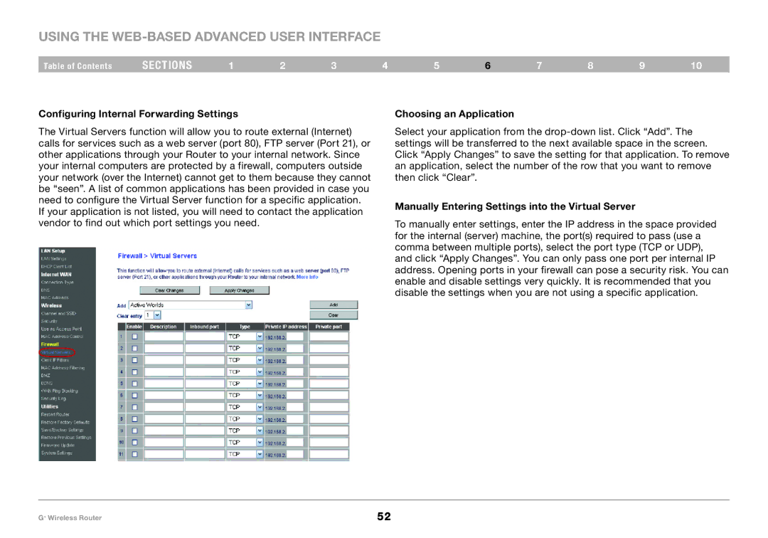 Belkin PM01116-A user manual Configuring Internal Forwarding Settings, Choosing an Application 