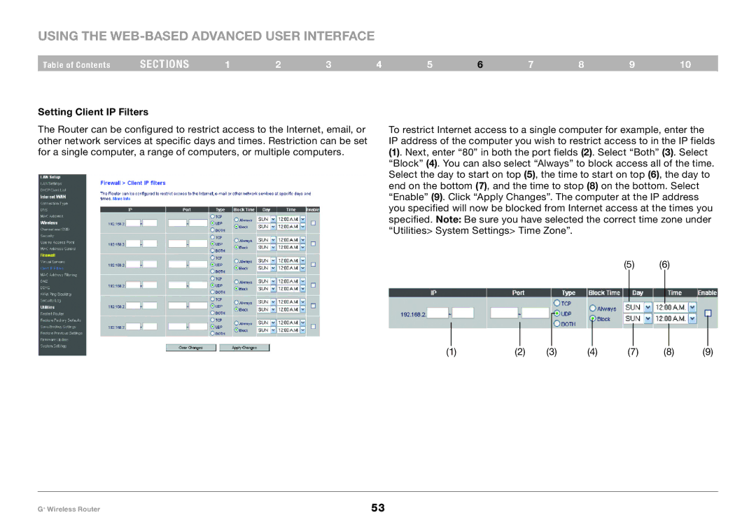 Belkin PM01116-A user manual Setting Client IP Filters 