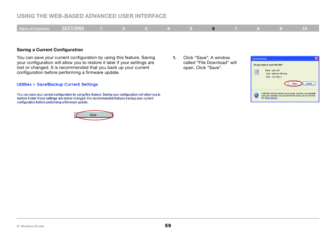 Belkin PM01116-A user manual Saving a Current Configuration 