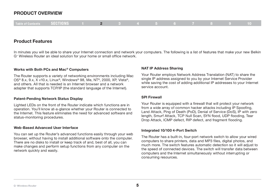 Belkin PM01116-A user manual Product Overview, Product Features 