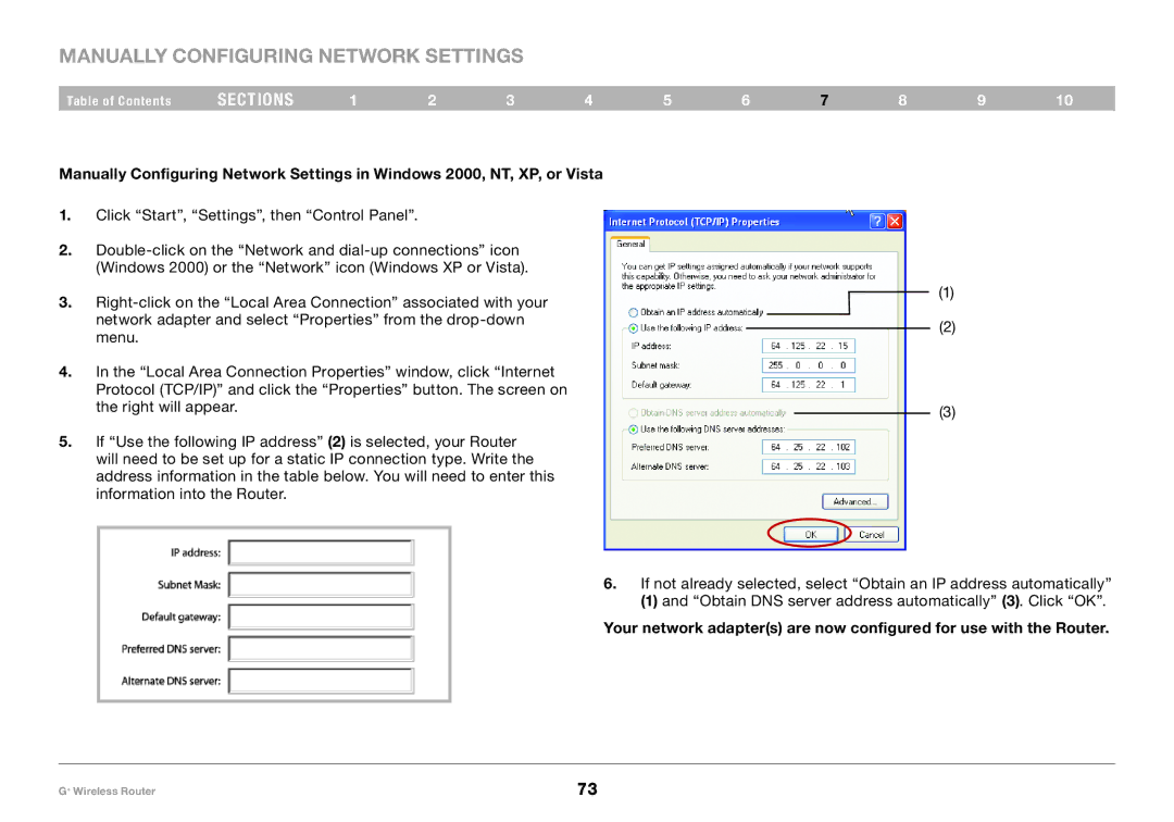 Belkin PM01116-A user manual Manually Configuring Network Settings 