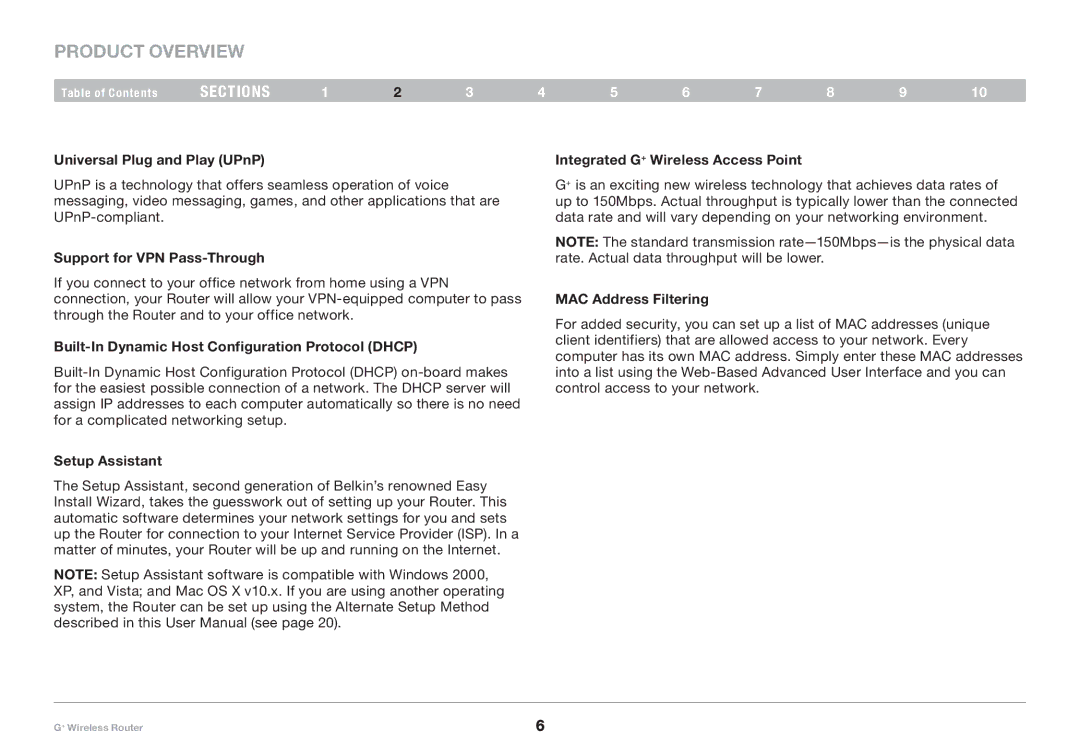 Belkin PM01116-A Product Overview, Support for VPN Pass-Through, Built-In Dynamic Host Configuration Protocol Dhcp 