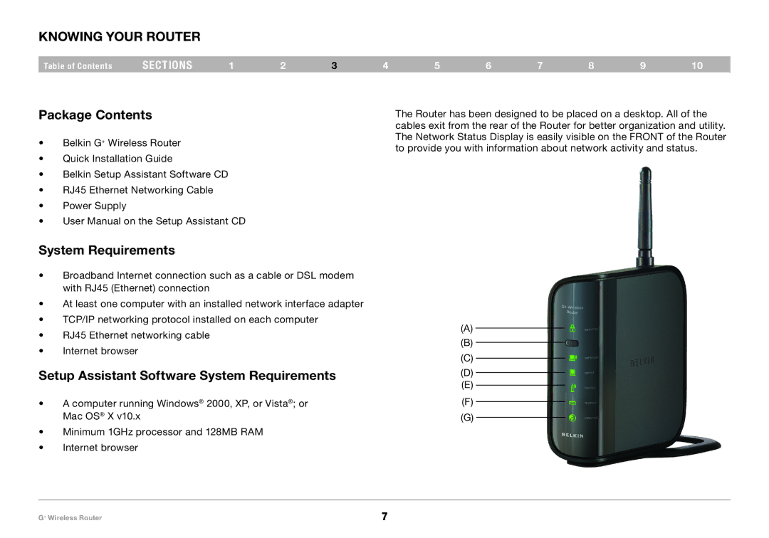 Belkin PM01116-A user manual Knowing your Router, Package Contents, Setup Assistant Software System Requirements 