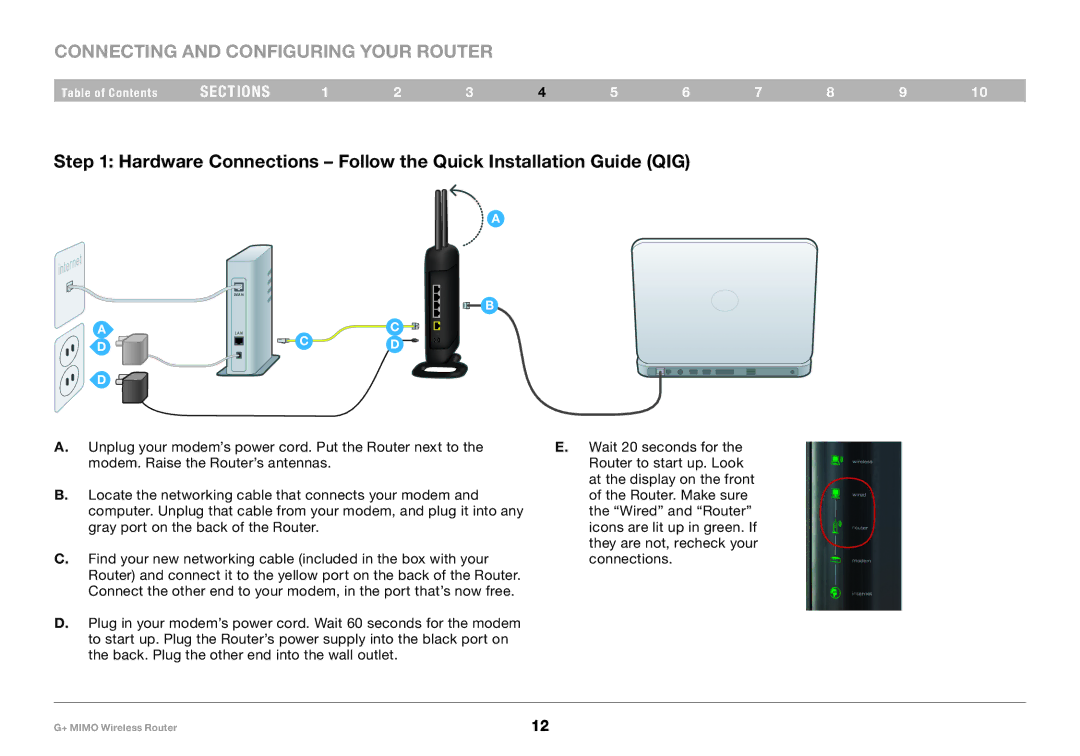 Belkin PM01116EA Connecting and Configuring your Router, Hardware Connections Follow the Quick Installation Guide QIG 