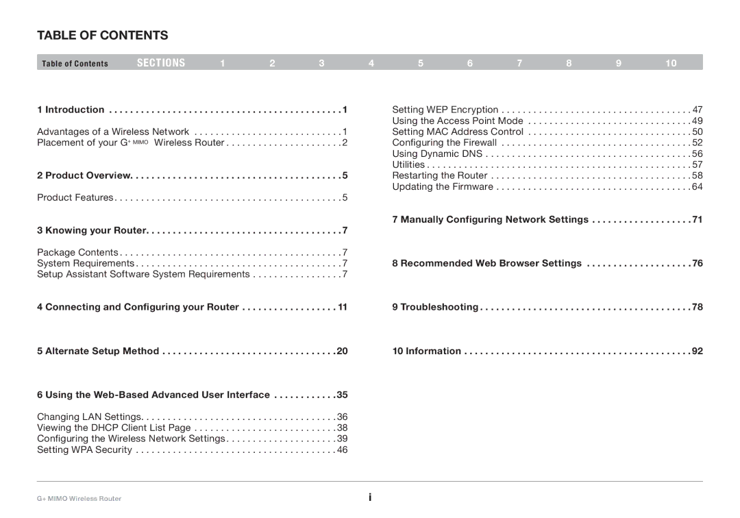 Belkin PM01116EA user manual Table of Contents 