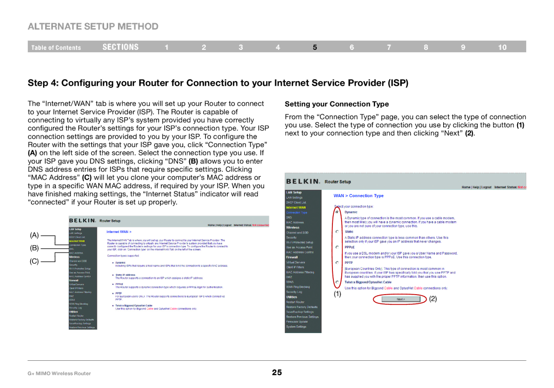 Belkin PM01116EA user manual Setting your Connection Type 