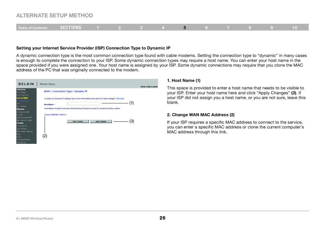 Belkin PM01116EA user manual Host Name, Change WAN MAC Address 