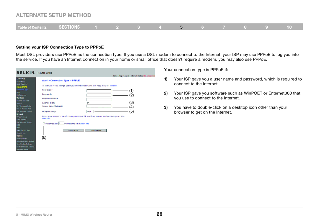 Belkin PM01116EA user manual Setting your ISP Connection Type to PPPoE 