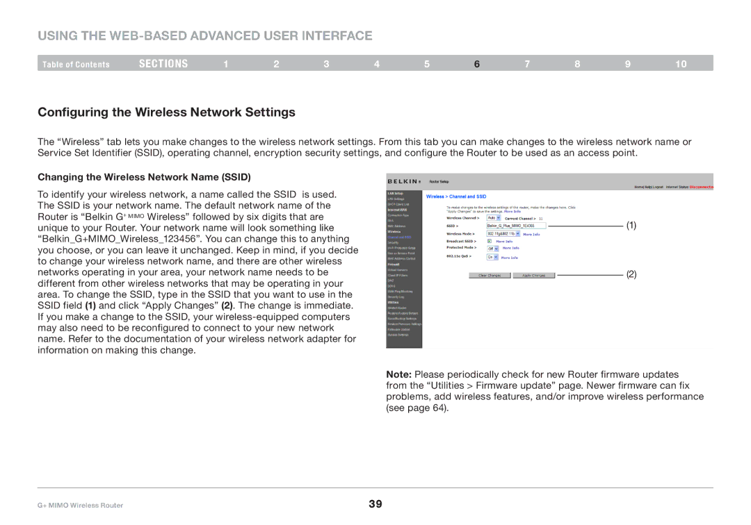 Belkin PM01116EA user manual Configuring the Wireless Network Settings, Changing the Wireless Network Name Ssid 